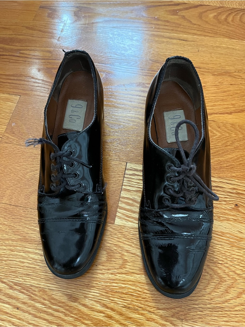 Black Patent Lace-Up Women's Oxfords - 9 & Co.